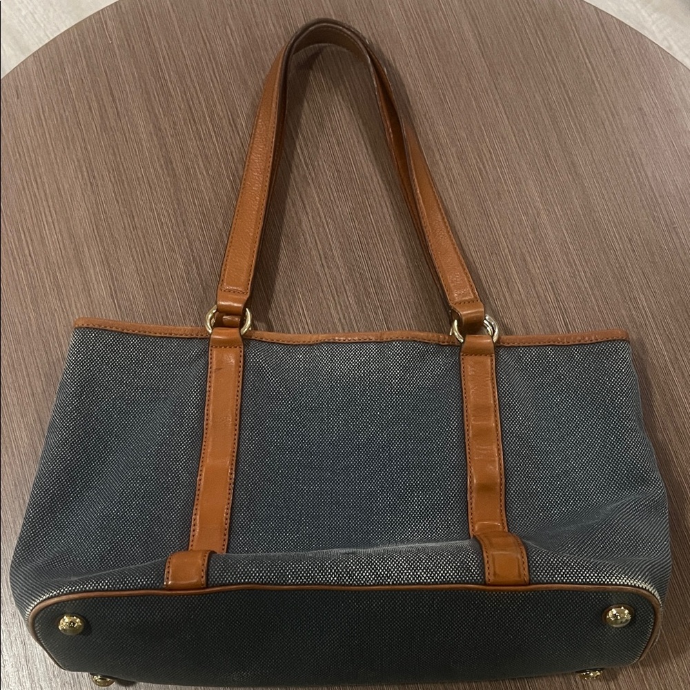 Classic Denim Canvas Michael Kors Tote Bag with Tan Leather Trim - Picture 2 of 5